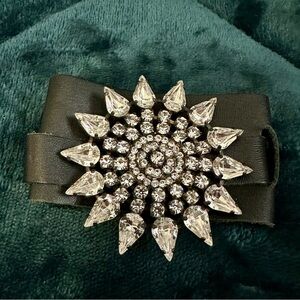 Black Leather Bracelet with Crystal Embellishment